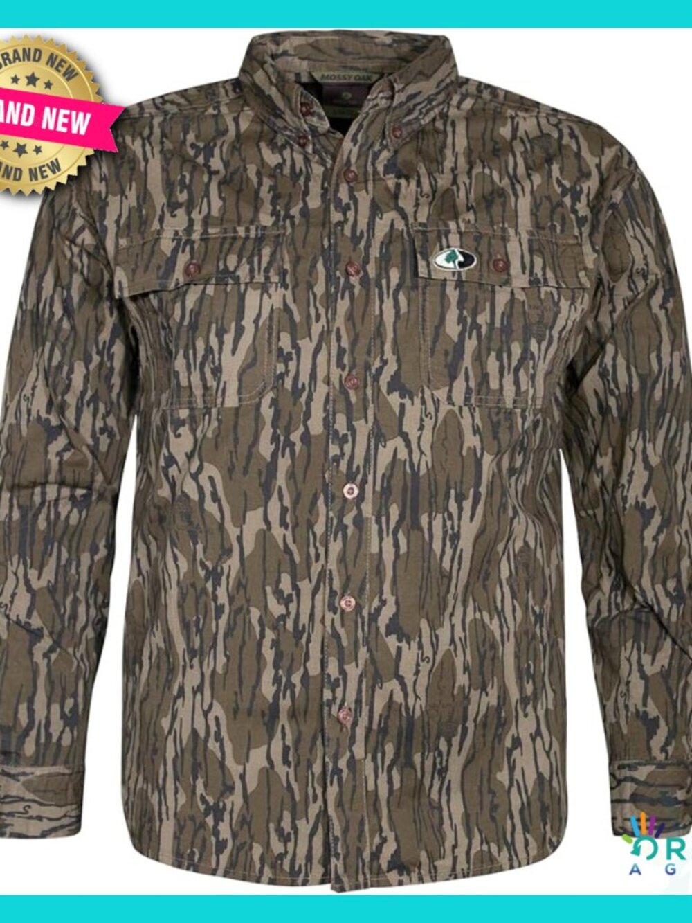 Long Sleeve Camo Hunting Shirt Cotton Blend Stretch Comfort Activewear Classic